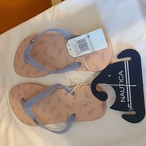 New. Nautica flip flop with sharks. Size 6